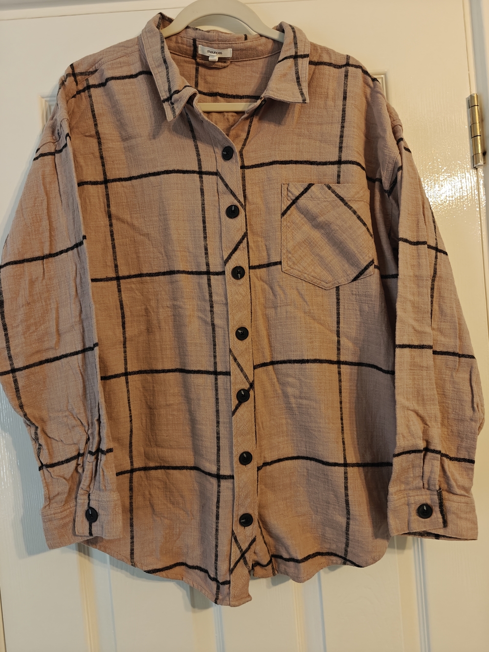 Maurices Tan And Black Plaid Button-Down Shirt